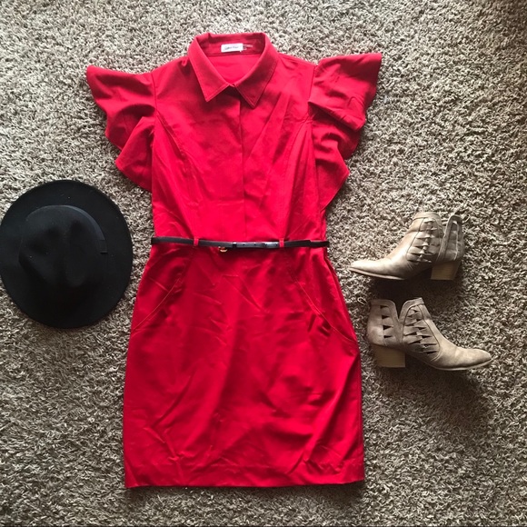 Calvin Klein Dresses & Skirts - Calvin Klein Collared Flounce Sleeve Sheath Dress